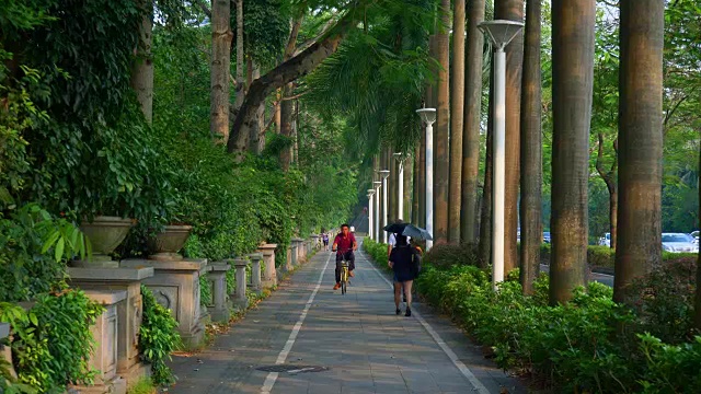日落深圳城市步行人行道全景4k中国