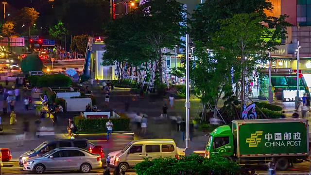 夜间时间深圳城市交通拥挤中心街道全景4k时间流逝中国