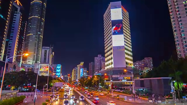 夜光深圳城市景观交通街道全景4k时间流逝中国