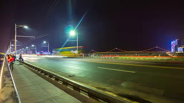 夜光武汉城市交通大桥边全景4k时间流逝中国