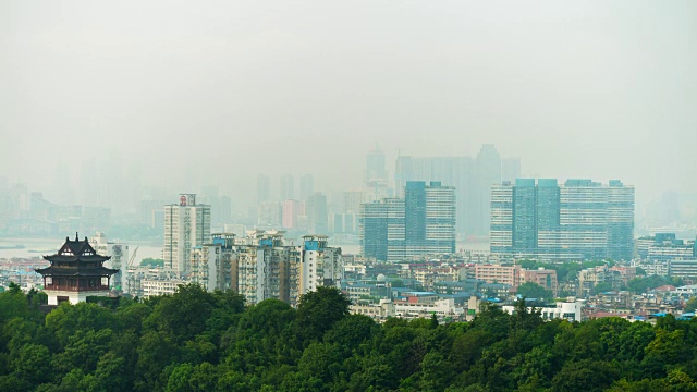 武汉城市景观白天光屋顶滨江市中心海湾全景4k时间流逝中国