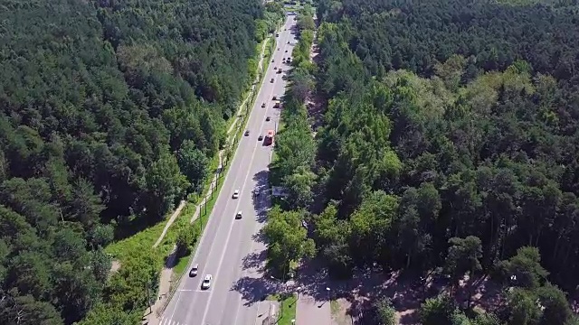 詳情圖-鳥瞰圖的道路在美麗的秋天森林日落。美麗的風(fēng)景與空曠的鄉(xiāng)村道路，樹木與綠色，紅色和橙色的葉子。高速公路穿過公園。俯視圖從飛行的無人機(jī)。夾。鄉(xiāng)間小路