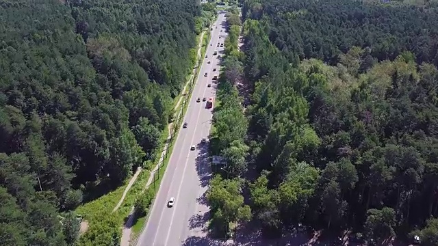 詳情圖-鳥瞰圖的道路在美麗的秋天森林日落。美麗的風(fēng)景與空曠的鄉(xiāng)村道路，樹木與綠色，紅色和橙色的葉子。高速公路穿過公園。俯視圖從飛行的無人機(jī)。夾。鄉(xiāng)間小路