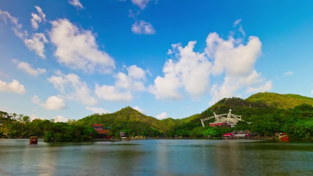 中国晴天珠海市著名公园湖山全景4k时间推移