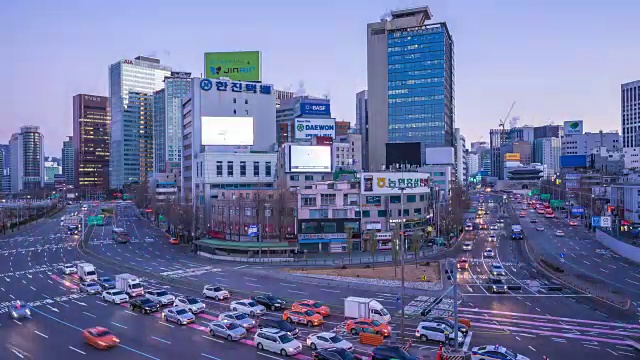 韩国首尔市内交通街道的延时视频，延时