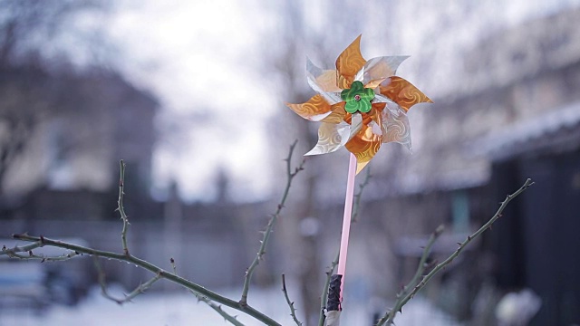 冬天下雪的院子里的一个风向标