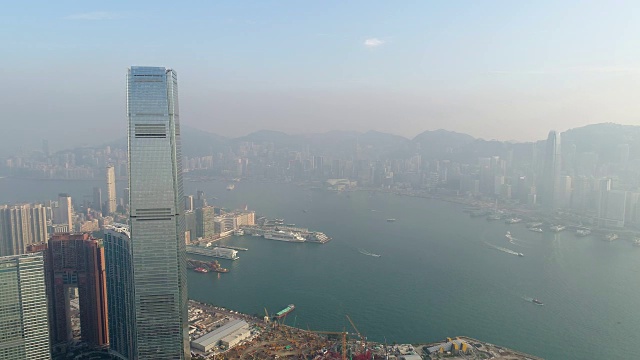 阳光著名的香港建筑建设湾航拍全景4k中国