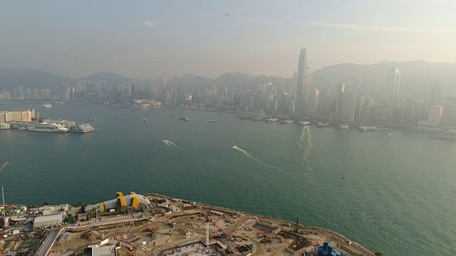 日落著名的香港建设湾航拍全景4k中国