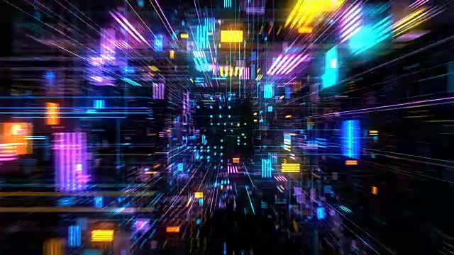 飞行进入宇宙未来HUD隧道无缝VJ循环。4K 3D渲染循环