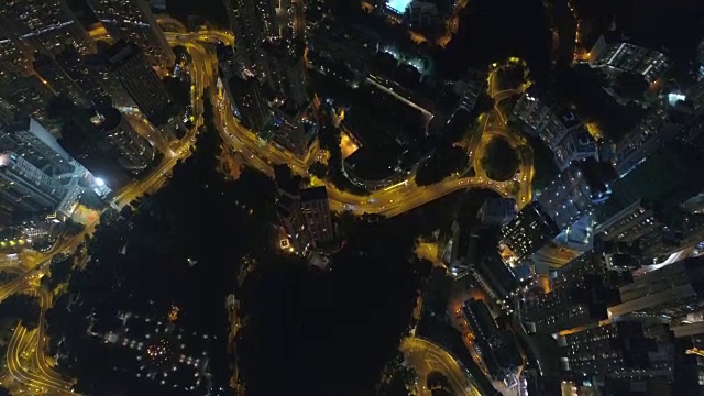 夜光香港城市中心公园空中降下4k全景中国