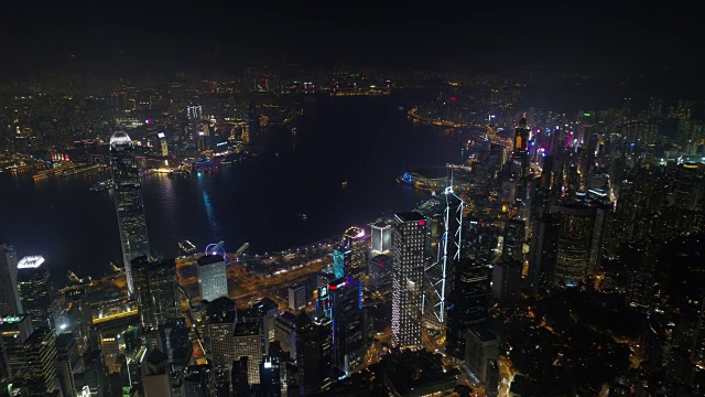 著名的香港海湾城市夜景航拍4k中国全景图