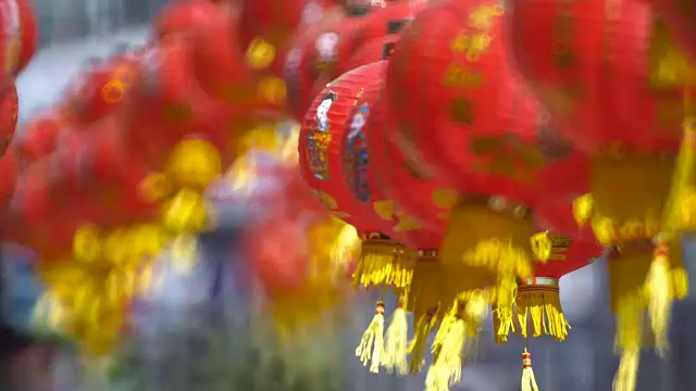 詳情圖-唐人街的中國新年燈籠。祝福短信意味著繁榮，富裕。
