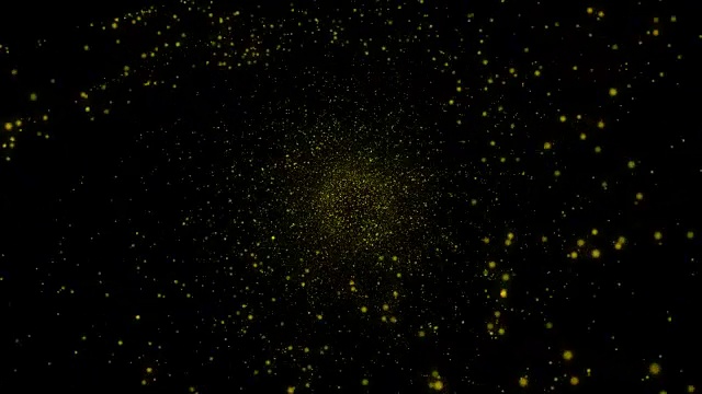 4K抽象背景与闪光的散景闪烁。平滑的动画循环。放置您的标识和文本。抽象的金色或黄绿色散景颗粒无缝环。