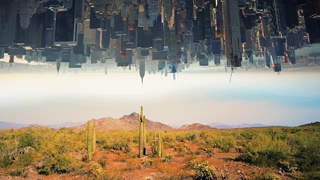 沙漠和颠倒城市幻想概念4k