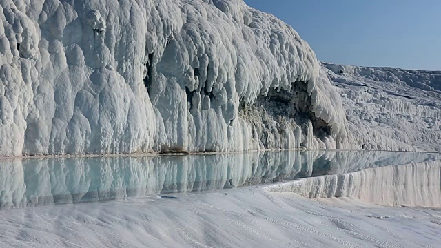 土耳其Pamukkale的池塘和石灰华地层中的水