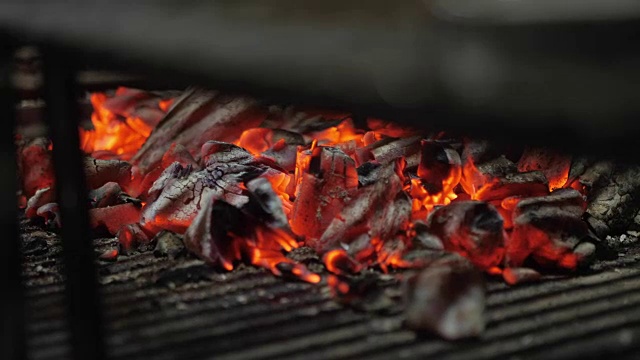 典型的阿根廷烤肉。在烤架上烧木头和烧红的煤