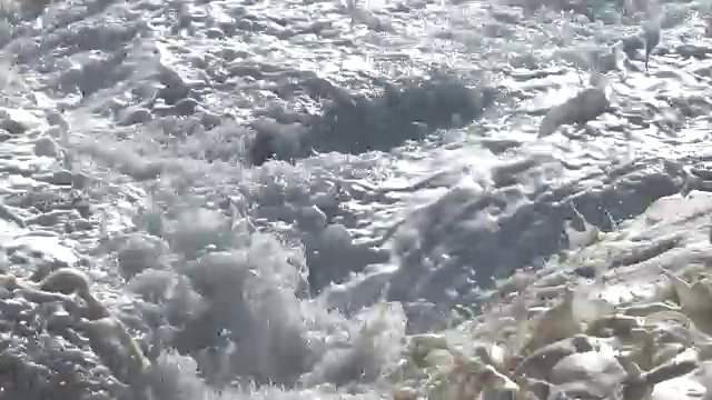 火山海滩上的大浪，汹涌的巨浪，泡沫，富尔特文图拉，4K