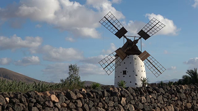 风车，帆，古老的，传统的，谷物磨，Fuerteventura, 4K