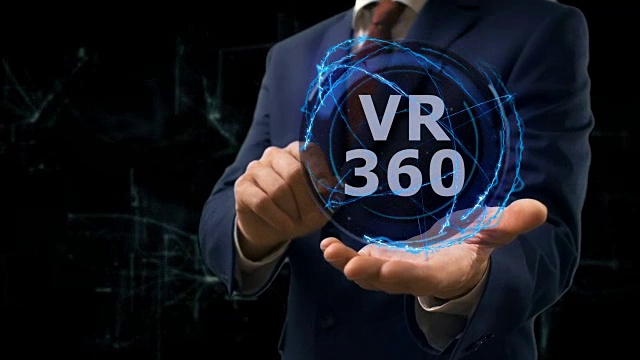 商人展示概念全息VR 360在他的手上