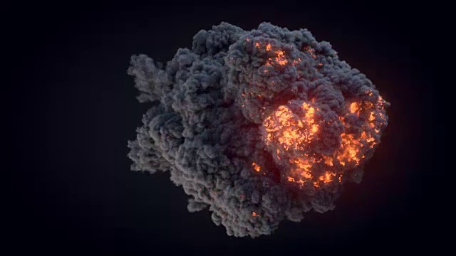 慢动作高度逼真的火焰爆炸与烟雾和阿尔法哑光组成。三维渲染