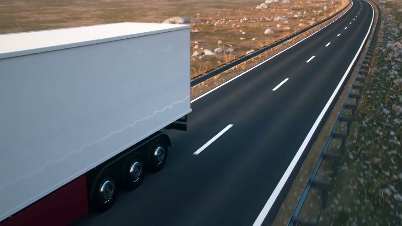 详情图-半挂车在沙漠道路上行驶