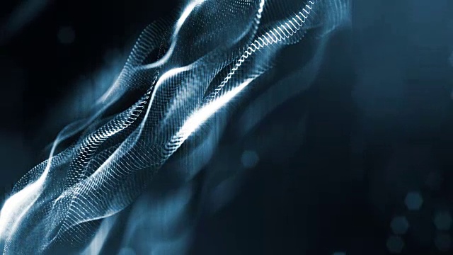 3d循环动画作为科幻小说背景发光粒子与景深和bokeh为vj循环。粒子形成线和面网格。V1黑
