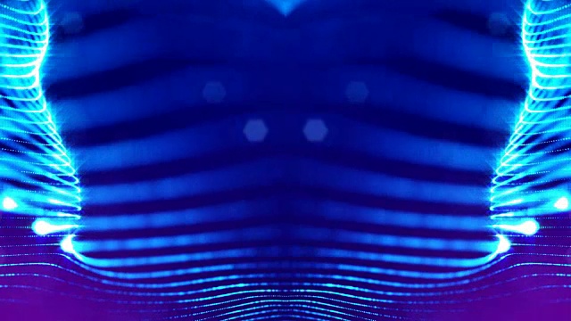 3d循环动画作为科幻小说背景发光粒子与景深和bokeh为vj循环。粒子形成线和面网格。V6蓝色