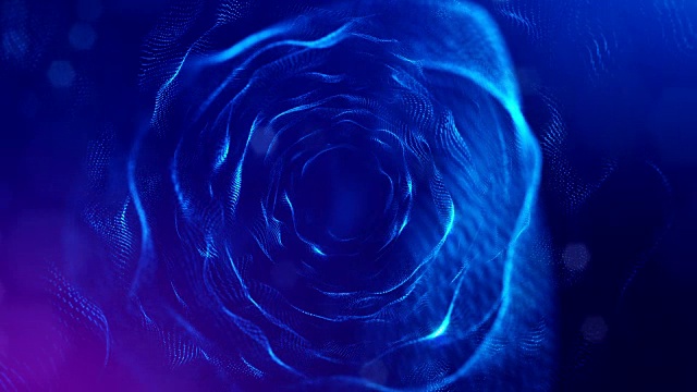 3d循环动画作为科幻小说背景发光粒子与景深和bokeh为vj循环。粒子形成线和面网格。V9蓝色球体