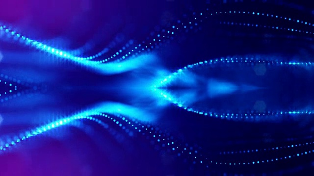 3d循环动画作为科幻小说背景发光粒子与景深和bokeh为vj循环。粒子形成线和面网格。V11蓝色