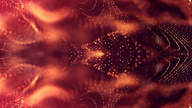 3d循环动画作为科幻小说背景发光粒子与景深和bokeh为vj循环。粒子形成线和面网格。V3红金