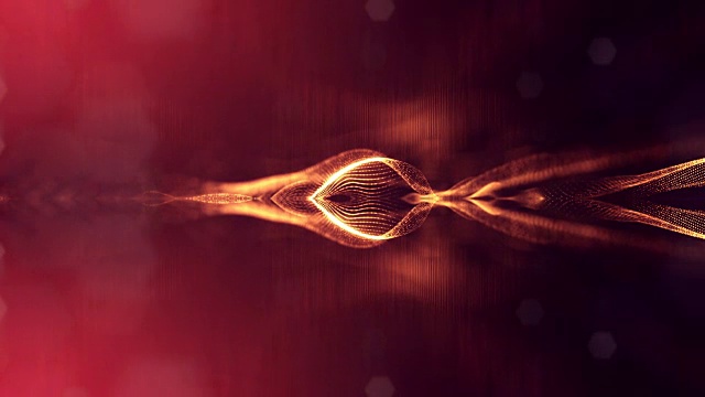 3d循环动画作为科幻小说背景发光粒子与景深和bokeh为vj循环。粒子形成线和面网格。V4红金