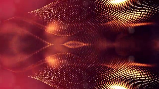 3d循环动画作为科幻小说背景发光粒子与景深和bokeh为vj循环。粒子形成线和面网格。V5红金
