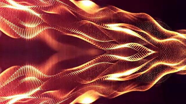 3d循环动画作为科幻小说背景发光粒子与景深和bokeh为vj循环。粒子形成线和面网格。V6红金