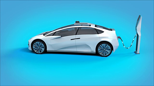詳情圖-未來的電動汽車在充電站充電。3,d動畫。