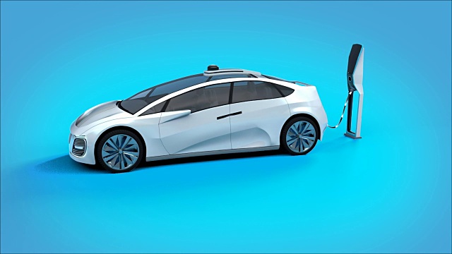 詳情圖-未來的電動汽車在充電站充電。3,d動畫。