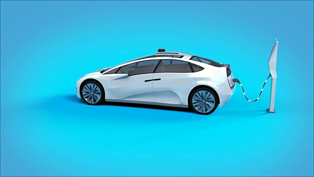 詳情圖-未來的電動汽車在充電站充電。3,d動畫。