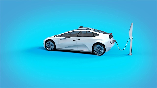 詳情圖-未來的電動汽車在充電站充電。3,d動畫。