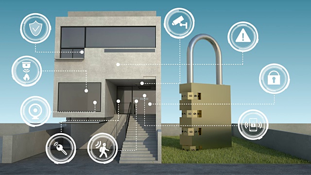 物联网安全信息图形图标智能家居，智能家电，物联网。的一天。4 k。