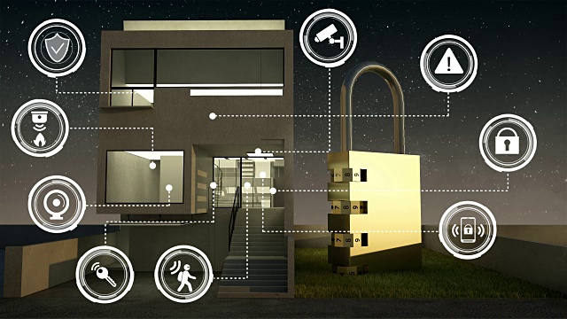 物联网安全信息图形图标智能家居，智能家电，物联网。的夜晚。4 k。