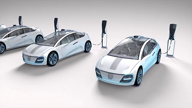 詳情圖-電動自動汽車在充電站充電。3,d動畫。