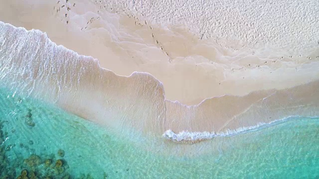 头顶上的波浪和沙子在加勒比海的礁与绿松石水域