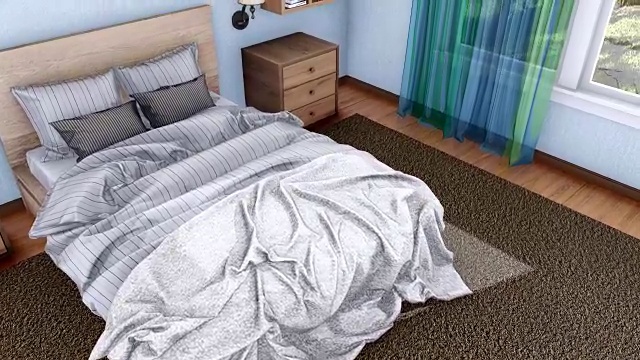 双人床在现代卧室室内3D动画