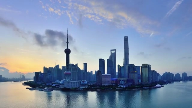 4K:上海天际线的日出到一天的时间流逝，中国
