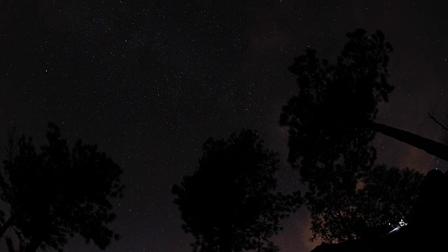 西伯利亚森林中山峰上方的星空的时间流逝。Krasnoyarsk自然保护区“Stolby”。