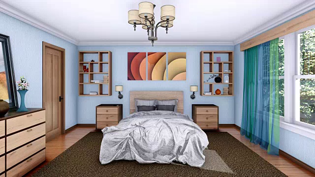 舒适的现代卧室室内3D动画