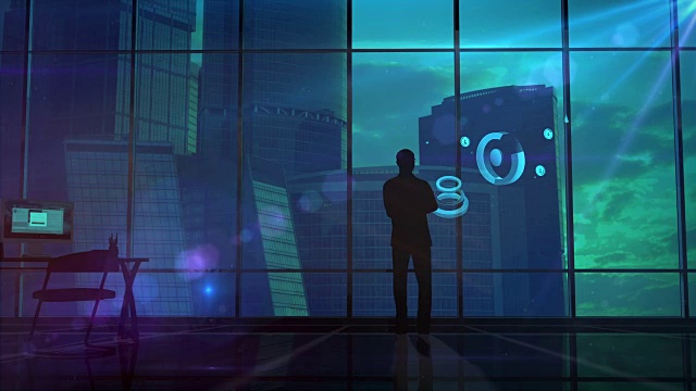 成功的商人在一个大办公室的背景信息图表