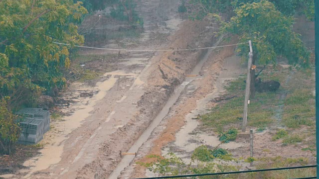 Rain位于热带国家。倾盆大雨下在街上