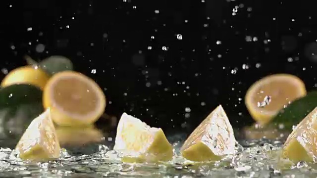 詳情圖-檸檬片落在淡水表面。慢動作鏡頭