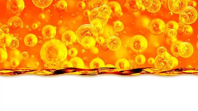 金色波浪在白色的背景與大的和小的金色氣泡油內(nèi)的黃金液體項(xiàng)目，油，蜂蜜，啤酒，果汁或其他變種。白色背景