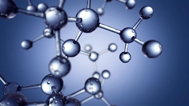 由玻璃或晶体制成的旋转模型分子的动画。无缝循环